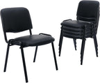 ROCITY Waiting Room Chairs Set of 5 Stackable Conference Room Chairs Faux Leather Office Reception Chair for Guest School Breakroom Banquet Church Lobby (Leather-Cushion,Black,5PCS)