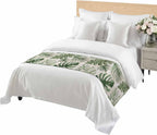 Green Monstera Deliciosa Bed Runner Scarf Cal King Size, Summer Botanical Tropical Vintage Luxury Bed Throw Runners & Scarves for Twin Full Queen King Foot of Beds, Bedroom Decoration, 102"x20"