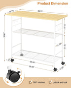 Kitchen Island with 3 Shelves, Rolling Kitchen Cart with 6 Hooks and Protective Shelf, Microwave Stand on Lockable Wheels, Bakers Rack Coffee Bar for Dining, Living Room, Outdoor, Metal Frame, White