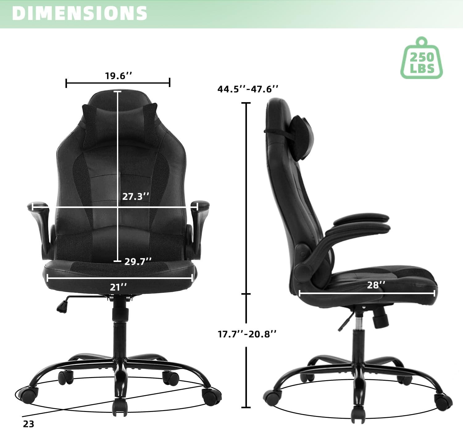 Video Gaming Chair,Ergonomic Computer Office Desk Chair with Comfy Lumbar Support, PU Leather Recliner with Headrest, Fixed Up Armrest, Height Adjustable with 360° Swivel for Adults Gaming,Black