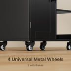 Gizoon Kitchen Island Cart on Wheels, with Thickened Wooden Countertop, Rolling Serving Utility Cart with Drawers and Doors, Bar Cart with Adjustable Shelf and Removable Tray for Dining Room, Black