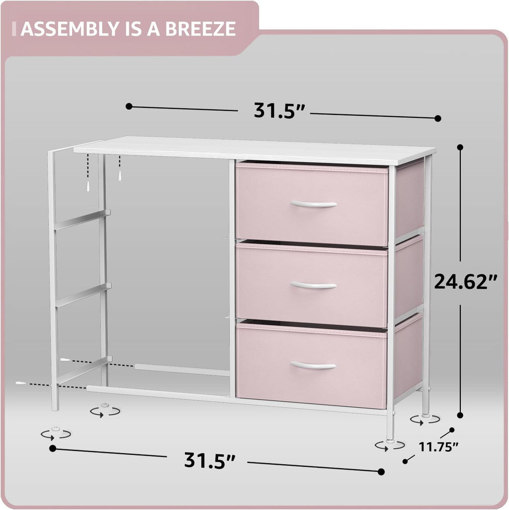 Sorbus Dresser with 6 Drawers - Furniture Storage Tower Unit for Bedroom, Hallway, Closet, Office Organization - Steel Frame, Wood Top, Easy Pull Fabric Bins (6-Drawer, Pastel Pink)