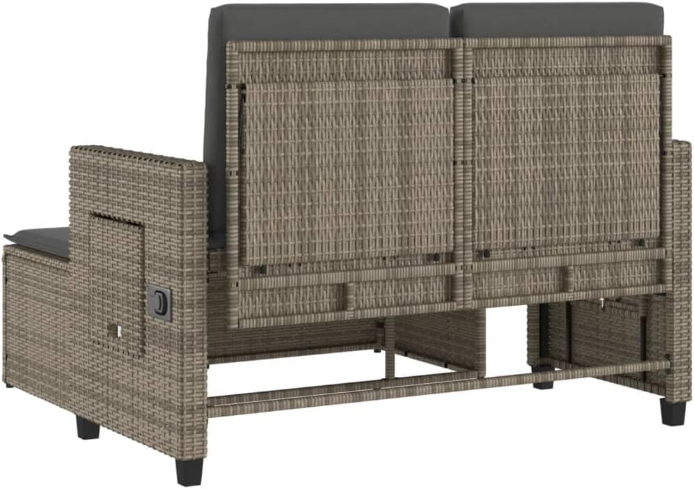 Garden Bench Grey PE Rattan, Powder-Coated Steel, Polyester Medium,Reclining Garden Bench with Adjustable Armrests | WeatherResistant Poly Rattan | Outdoor & Indoor Use Patio Furniture