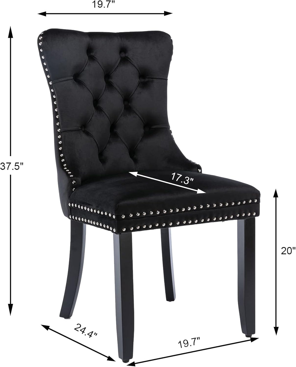 Black Velvet Dining Chairs Set of 4, Modern Upholstered Kitchen Chairs | Solid wood legs;wing back; ring pull; nailhead trim; easy assembly; upholstered dining room chairs for dining table