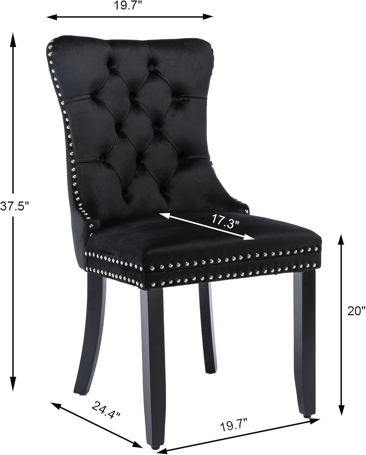 Black Velvet Dining Chairs Set of 4, Modern Upholstered Kitchen Chairs | Solid wood legs;wing back; ring pull; nailhead trim; easy assembly; upholstered dining room chairs for dining table