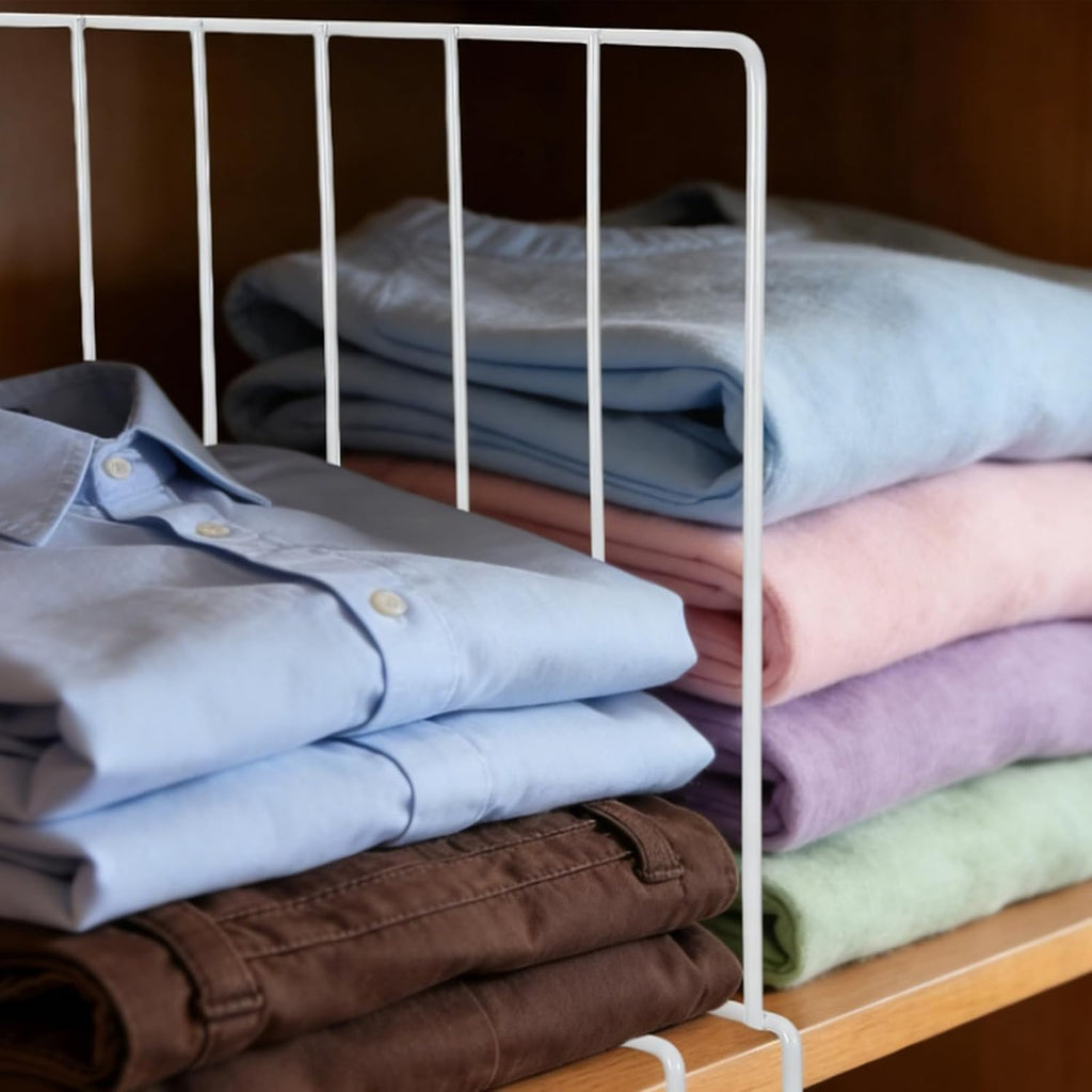2pcs Wire Shelf Divider: White Closet Shelf Organizer - Metal Partition with Slide- - Space Saving Organizer for Clothes and Handbags