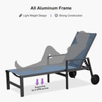 PURPLE LEAF Outdoor Chaise Lounge Set for 2 Aluminum Patio Chaise Lounger Chair with Armrest and Wheels Adjustable Pool Chaise Lounge Chairs for Beach Yard Poolside Table Included, Indigo