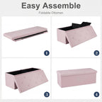 DUMOS 43in Foldable Storage Ottoman Bench, Storage Chest, Large End of Bed Foot Rest Stool with Padded Seat, Bedroom Bench for Living Room, Support 660lbs, Pink