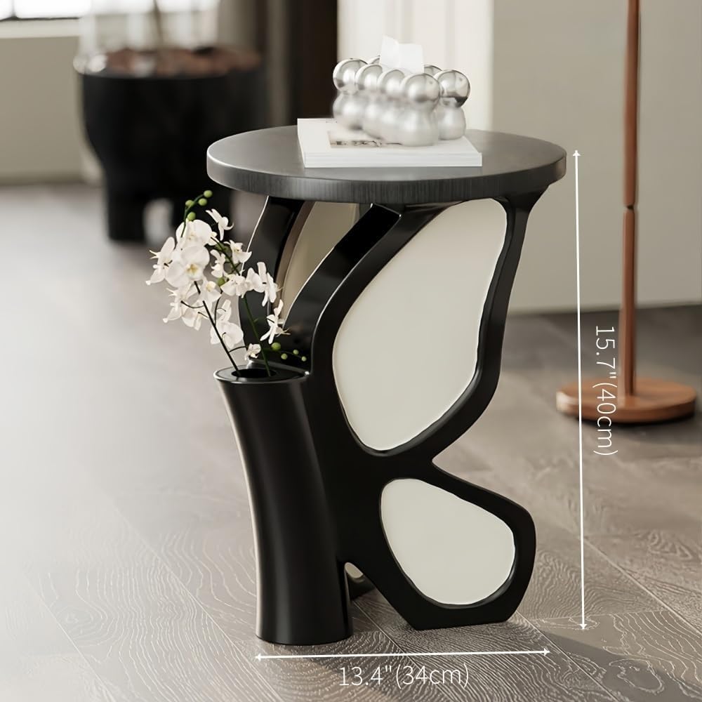 Butterflies Accent Side Table Vintage Round Tray Top End Table Artistic Sculpture Coffee Table for Living Room Entryway Balcony Lightweight