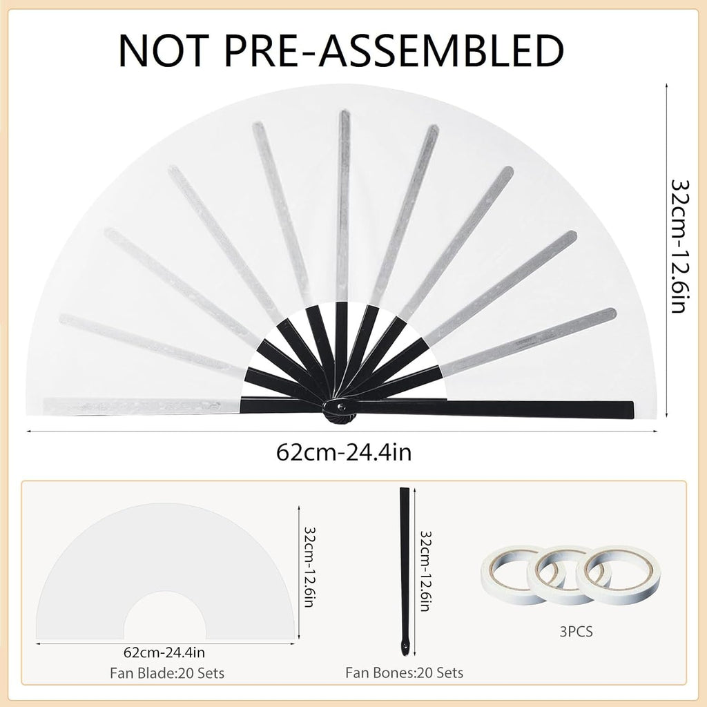 YumSur 20 Sets Sublimation Folding Clap Fan Blanks White Polyester Sublimation Fan Bulk DIY Heat Transfer Printing Fans for Line Dancing, Wedding, Graduation, Party
