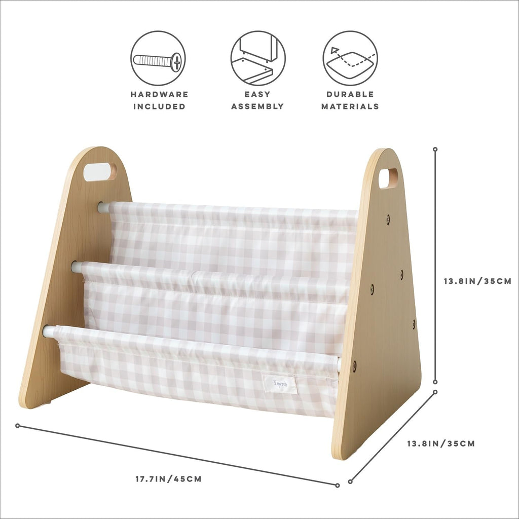 3 Sprouts Double Sided Baby Bookshelf - Portable Book Shelf for Kids Rooms - Ideal Toddler Book Storage - Nursery Bookshelf - Small Bookshelf for Child's Room - Book Organizer - Gingham Beige