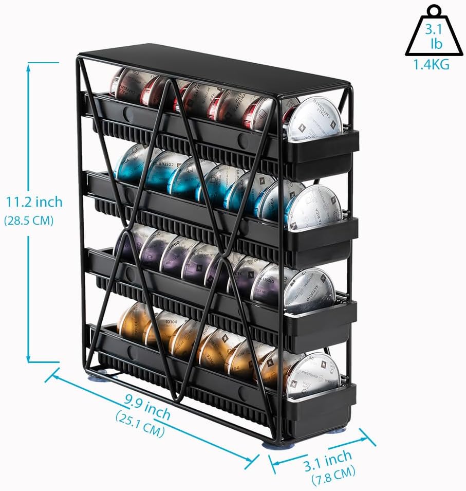 Coffee Pod Holder 4 Tier For Countertop, Black, 1pcs | Nespresso Vertuo Capsule 32 pod