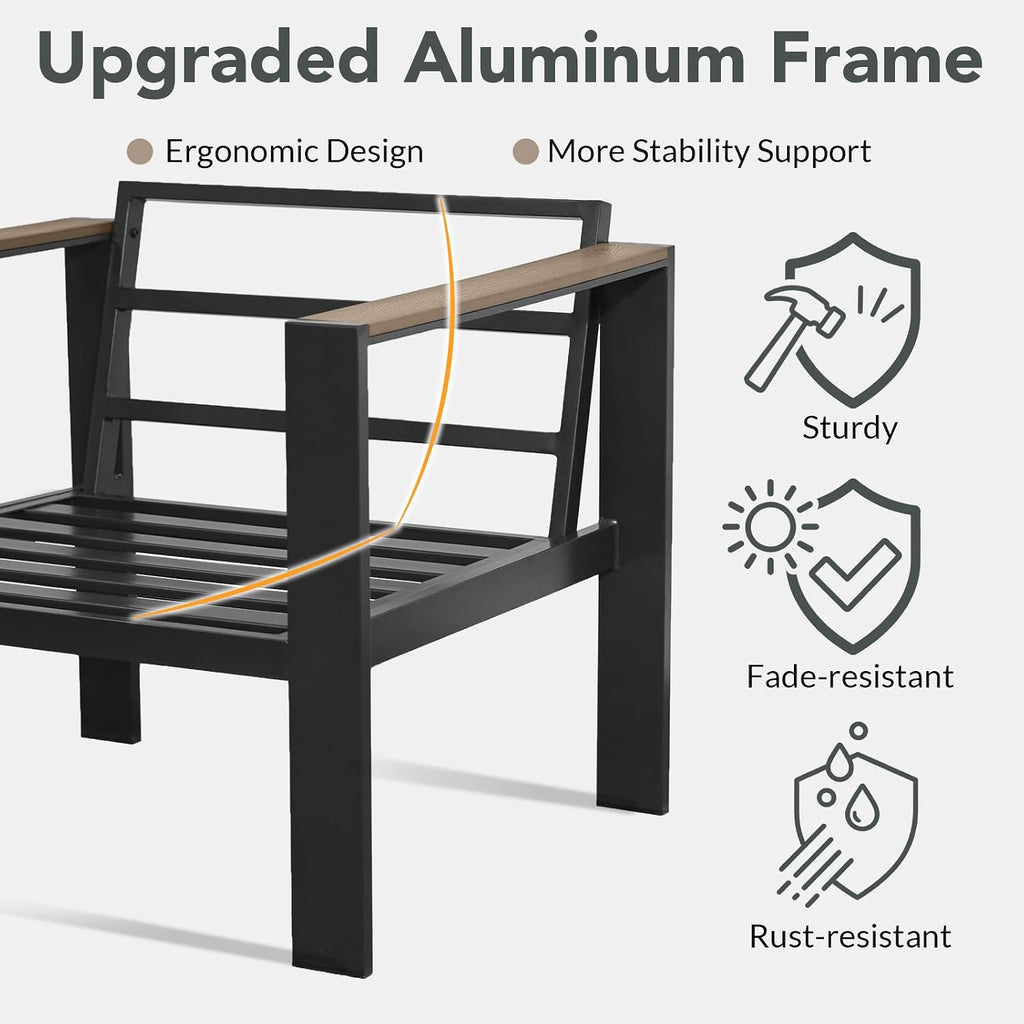Outdoor Patio Furniture Set 2 Pieces Armchair with Washable Thick Cushions, Luxury Aluminum Patio Furniture Chair Modern Outside Sectional Set for Porch, Balcony, Deck, Yard, Dark Gray