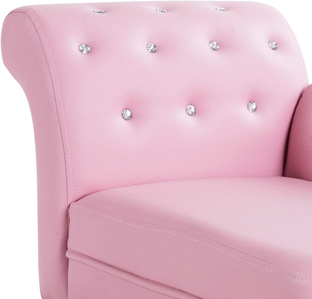 Costzon Kids Couch, 2 in 1 Princess Double Seat Children's Sofa w/PU Leather Surface, Toddler Armrest Chair for Kids Room, Soft Sofa Couch Toy Baby Boys Girls 3-5 Old Birthday
