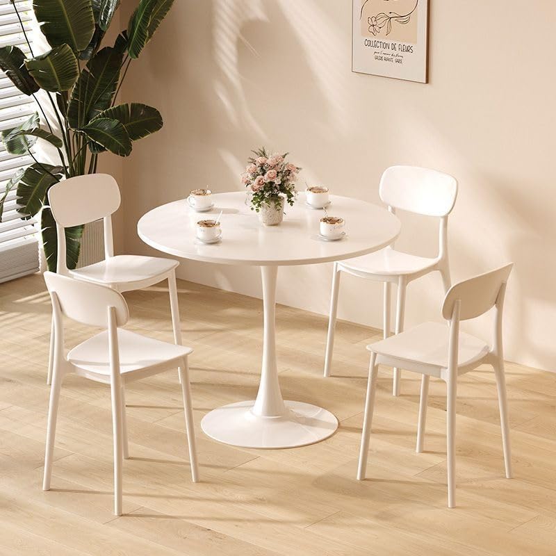 Round Dining Table, 24" Circle Pedestal Table with Thickened Tabletop & Metal Pedestal, Mid-Century Modern Coffee Table for Living Room, Kitchen, Small Places, White