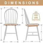 chairus White Windsor Dining Chairs Set of 2, Farmhouse Wooden Dining Room Chairs with Spindle Bow Back, Modern Cottage Oak Side Kitchen Chairs