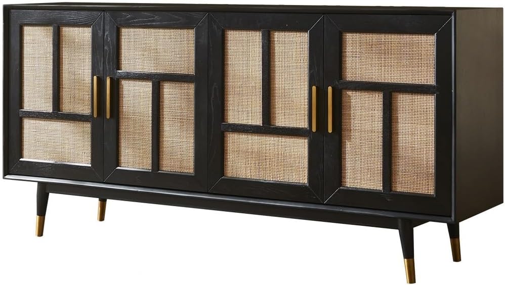 Entryway Cabinet Wooden Rattan Dining Sideboard Retro Home Wall Porch Cabinet Living Room Storage Cabinet Sideboard Storage Cabinet