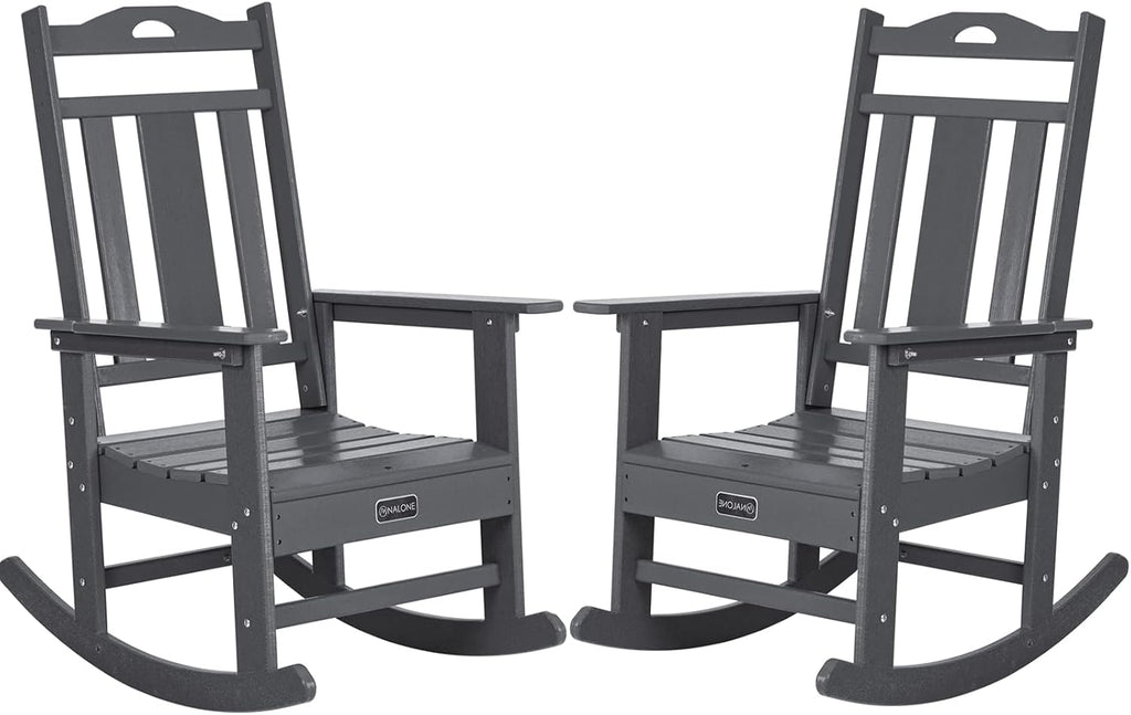 nalone Outdoor Rocking Chairs Set of 2, Oversized Porch Rocker Chair for Adult, All-Weather Resistant Patio Rocking Chair for Garden Lawn(Grey)