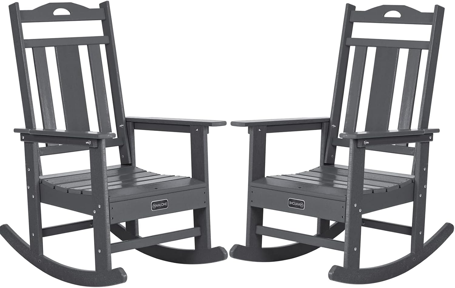 nalone Outdoor Rocking Chairs Set of 2, Oversized Porch Rocker Chair for Adult, All-Weather Resistant Patio Rocking Chair for Garden Lawn(Grey)