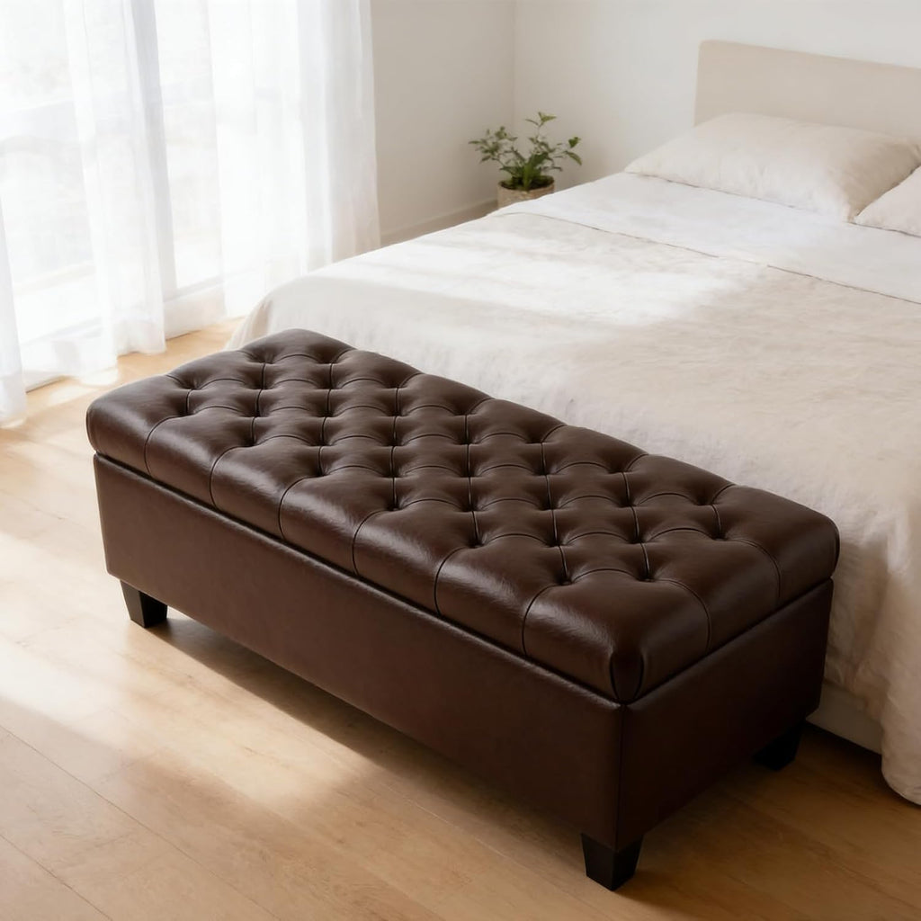 Chifee & Vingol 50" PU Ottoman with Storage Oversized End of Bed Storage Bench Upholstered Benches for Entryway, Living Room, Bedroom-Dark Brown