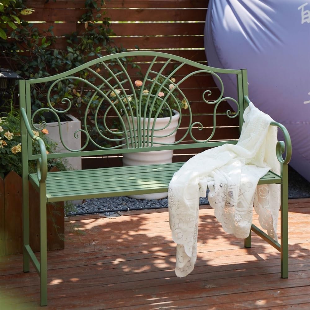Garden Garden Double Bench, Indoor Balcony with Backrest Iron Chair, Outdoor Park Leisure Seating Seat