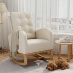 GAOMON Modern Rocking Chair for Living Room-Beige | Comfortable Recliner Rocker with Side Pocket, Soft Linen Upholstered Glider Chair for Bedroom, Nursery, Lounge