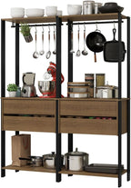 Madesa Kitchen Pantry Storage Rack with 4 Drawers 4 Shelves and 2 Hanging Rods 55" L Modular Multiuse Cabinet for Kitchen Organization - Black/Brown