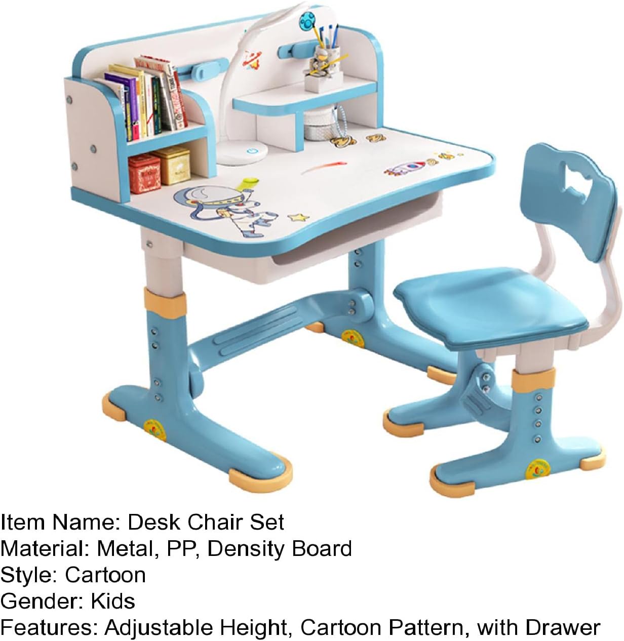 Kids Desk and Chair Set, Height Adjustable Sturdy, Kids Art Desk, Kids Study Desk and Chair Set for Boys, Home School, Drafting Desk, Ergonomic Childrens Storage Drawer (Blue)