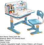 Kids Desk and Chair Set, Height Adjustable Sturdy, Kids Art Desk, Kids Study Desk and Chair Set for Boys, Home School, Drafting Desk, Ergonomic Childrens Storage Drawer (Blue)