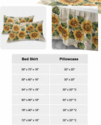 Ruffle Skirt Bedspread for Full Size Bed Summer Sunflower Leaf 3 Piece Bedding Cover with Pillow Sham,18In Drop Bedskirt Coverlet for Bedroom Dorm Pastoral Plant Vintage Wood Board