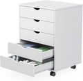 Sweetcrispy 5 Drawer Wooden Dresser, Storage Cabinets, Room Organization | Mobile Rolling Wheels, Vertical Organizer Chest, Home Office Bedroom Furniture, White Wood