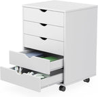 Sweetcrispy 5 Drawer Wooden Dresser, Storage Cabinets, Room Organization | Mobile Rolling Wheels, Vertical Organizer Chest, Home Office Bedroom Furniture, White Wood