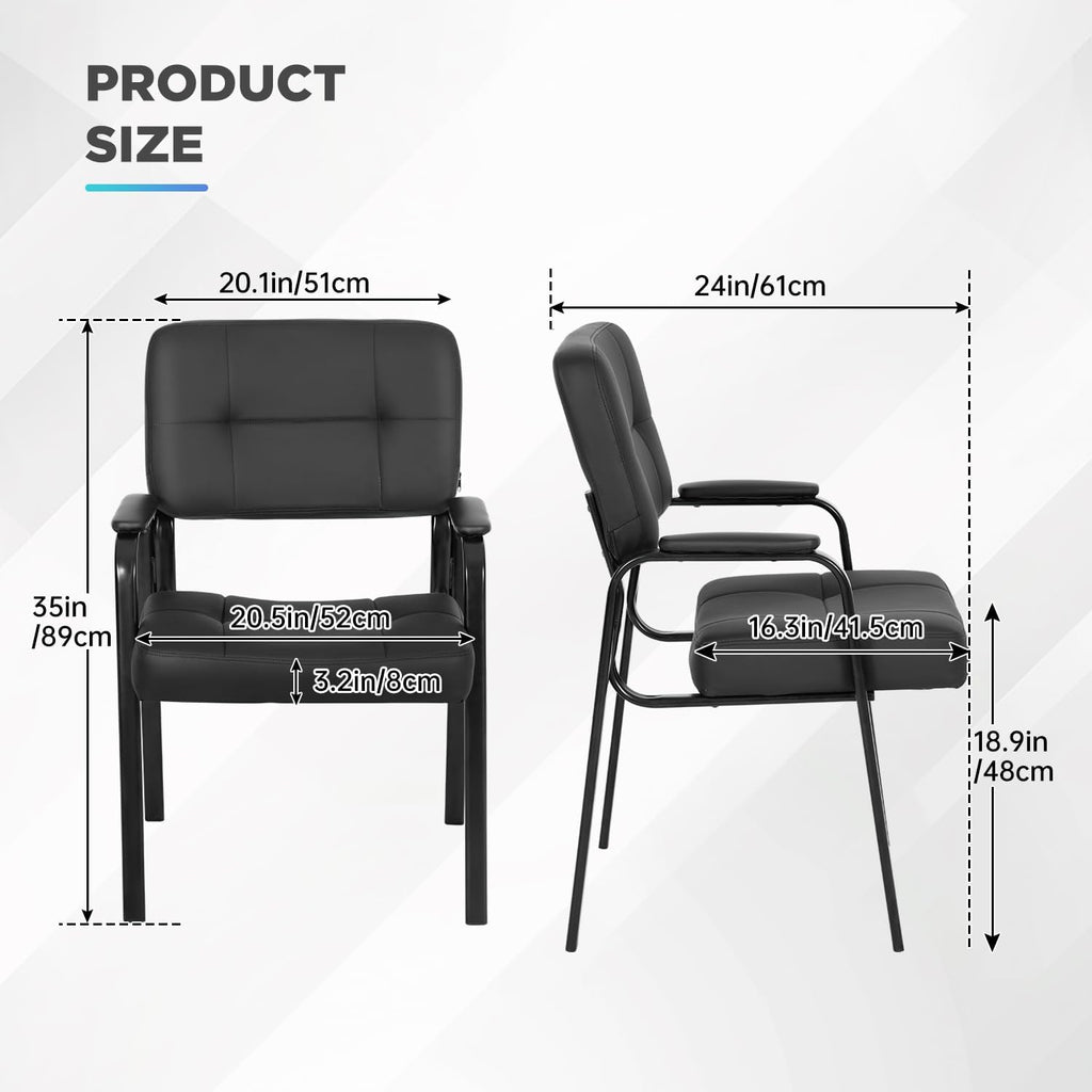BestOffice Office Guest Chairs Set of 2 Reception Chairs Conference Chairs with Arms Lumbar Support Stack Cushion Seat Meeting Chair PU Leather Office Chair Without Wheels (Black)