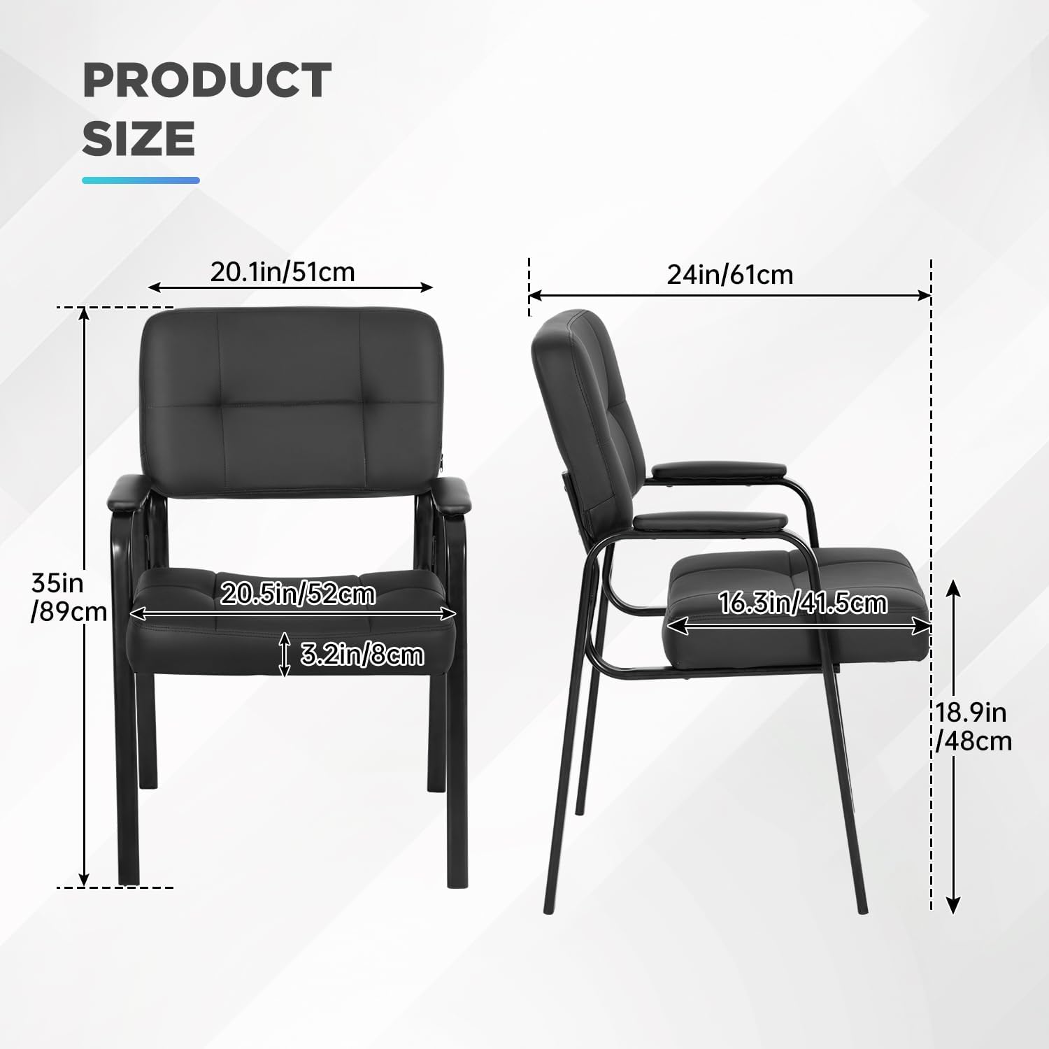 BestOffice Office Guest Chairs Set of 2 Reception Chairs Conference Chairs with Arms Lumbar Support Stack Cushion Seat Meeting Chair PU Leather Office Chair Without Wheels (Black)