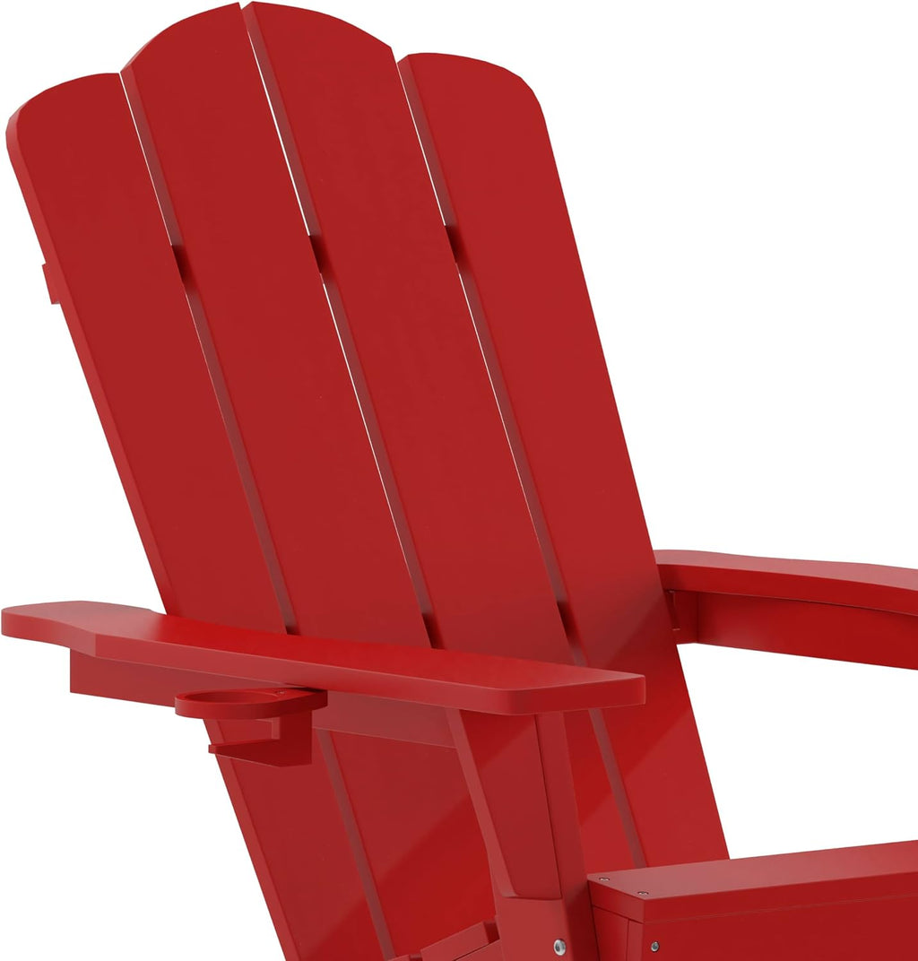 Taylor & Logan Nellis Adirondack Chair with Cup Holder, Weather Resistant HDPE Adirondack Chair in Red