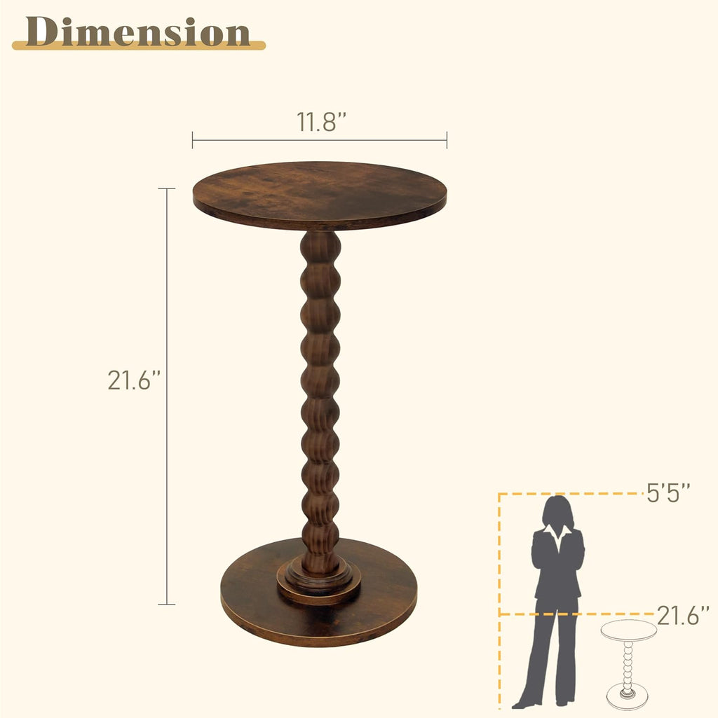 Fultyle Round Side Table, Small Drink Table for Small Spaces, Modern Accent Nightstand with Solid Wood Leg for Living Room, Bedroom, Corners, and Office (Rustic Brown)