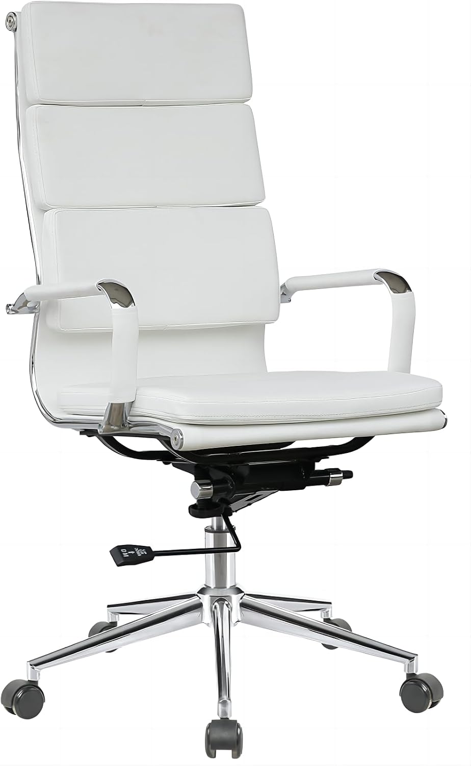 GTPOFFICE Modern White High Back Ergonomic Office Chair with Lumbar Support, Adjustable Height, Bonded Leather, Wheels