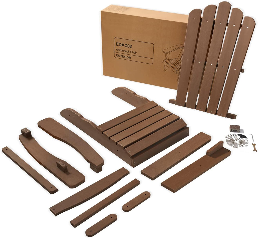 Folding Adirondack Chair, Polystyrene, Durable & Weather Resistant Outdoor Adirondack Chair for Lawn and Garden, Easy Assembly, 350 Ibs Capacity(Brown, 2 pcs)