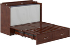 AFI Hamilton Full Murphy Bed Chest with Mattress, Storage, and Built-in Charger in Walnut