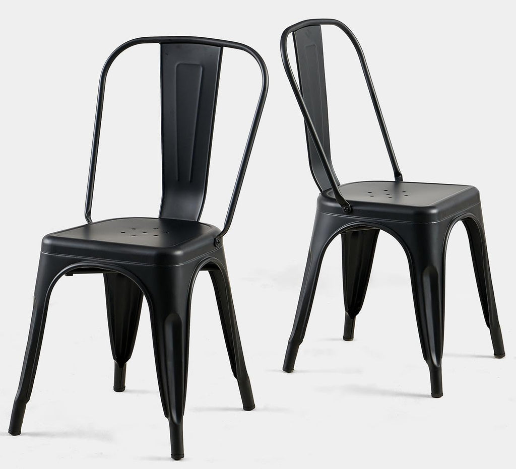 Metal Dining Chairs Set of 2 Iron Stackable Indoor Metal Chair,Easy Clean,Industrial/Kitchen Dining Room/Apartment/Matte Midnight Black