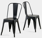 Metal Dining Chairs Set of 2 Iron Stackable Indoor Metal Chair,Easy Clean,Industrial/Kitchen Dining Room/Apartment/Matte Midnight Black