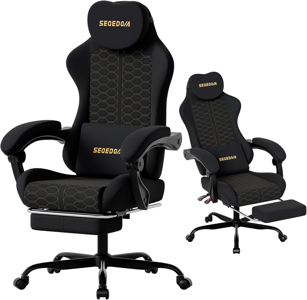 Honeycomb Embossed Gaming Chair with Footrest, Adjustable Ergonomic Office Chair for Adults, Black