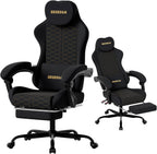 Honeycomb Embossed Gaming Chair with Footrest, Adjustable Ergonomic Office Chair for Adults, Black