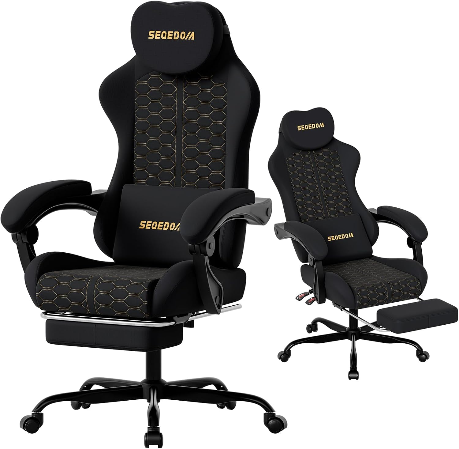 Honeycomb Embossed Gaming Chair with Footrest, Adjustable Ergonomic Office Chair for Adults, Black