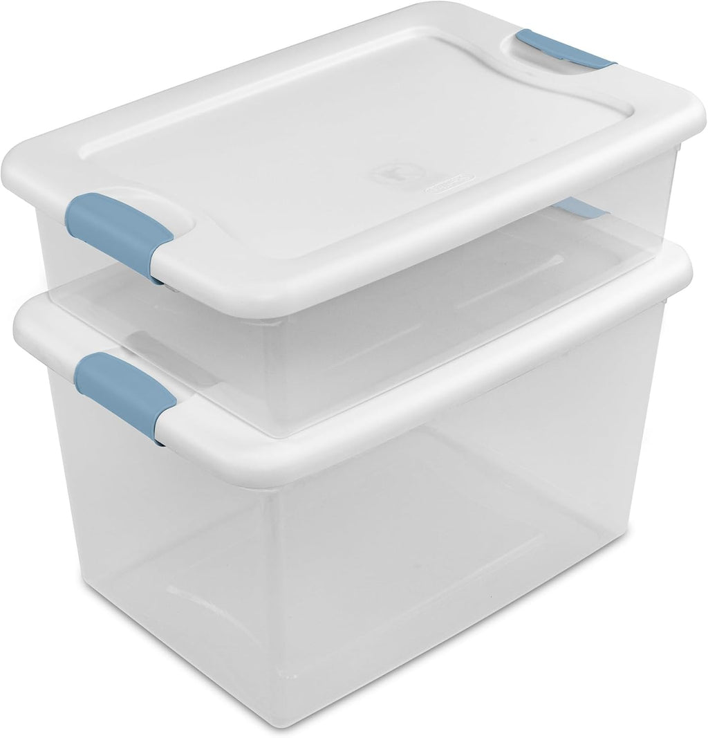 Sterilite 12-Pack Latching Box, Clear Plastic Under Bed Storage Bins with Lids, 64 Quart - Large Stackable Tote Organizer Containers for Closet, Bedroom, Bathroom, and Office Organization
