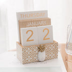 Block Calendar for Desk, Wood Desk Perpetual Calendar, Gift Daily Desktop Vintage Wooden Blocks for Home Farmhouse Office Aesthetic Decor Rustic Decoration Brown Pineapple