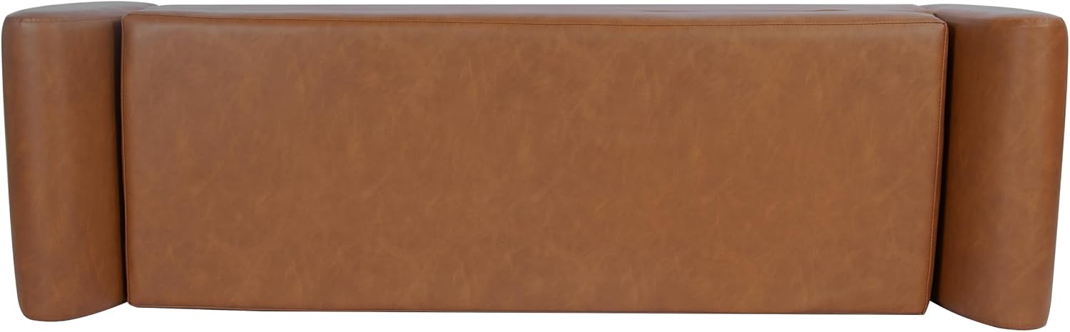 HomePop Modern Storage Bench with Wood Legs |Homepop Home Décor|Bench with Storage for Living Room & Bedroom - Cognac Brown Faux Leather
