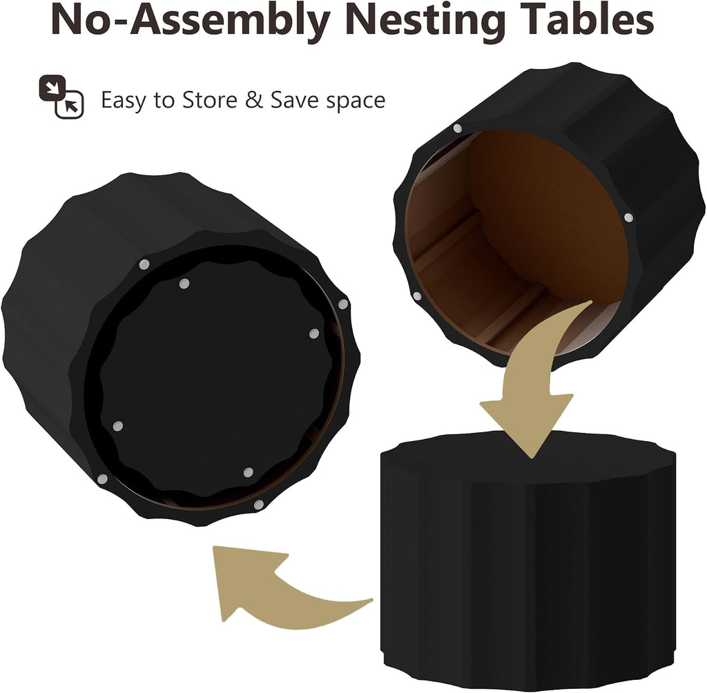 Nesting Coffee Table Set of 2, Modern Round Coffee Table with Non-Slip Feet, Wooden Circle Accent Tables for Small Spaces, Side End Table for Living Room, Bedroom, Balcony, Office, Black