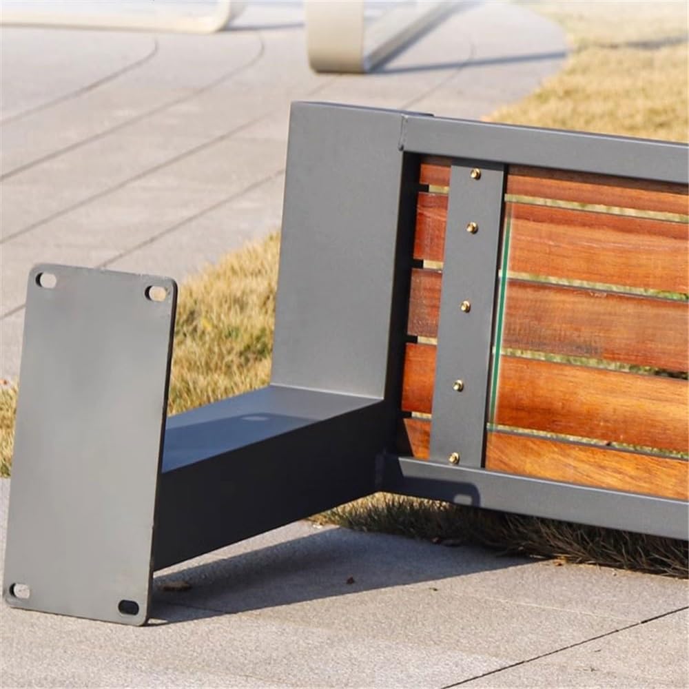 Garden Outdoor Garden Backrest Chair, Wooden Bench with Stainless Steel Frame, for Balcony Yard Porch Seating Seat(Medium)
