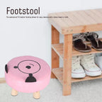 Small Under Desk Footrest Cute Cartoon Ottoman, Compact Footstool with 4 Stable Log Legs, PU Leather Step Stool for Children, Living Room or Dorm